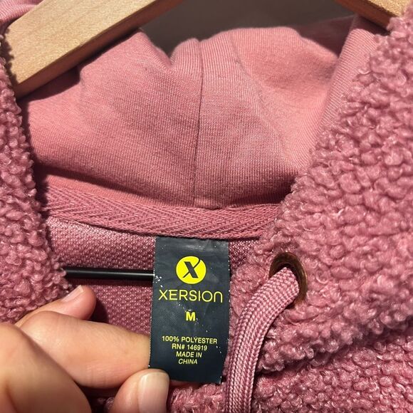 Xersion Fuzzy Teddy Colorblock Maroon Hoodie Sweatshirt M - Picture 3 of 6